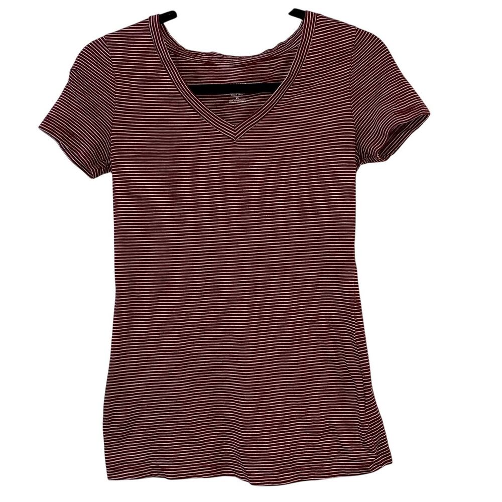 Mossimo Striped V Neck Tee XS Red White Short Sleeve Fitted Top